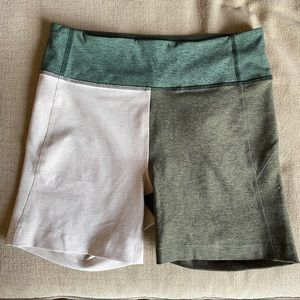 Outdoor Voices Two-Tone Athletic Shorts - Green and Gray